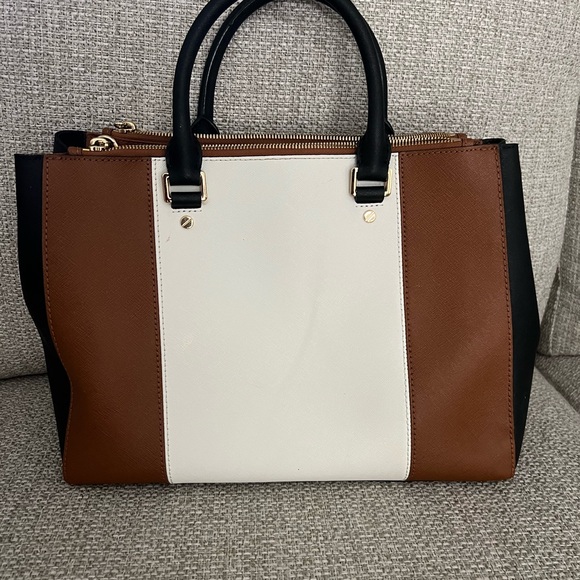 Michael Kors Black, Brown, and White Satchel - Picture 2 of 5